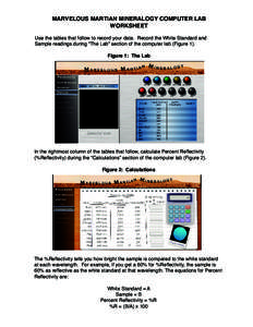 MARVELOUS MARTIAN MINERALOGY COMPUTER LAB   WORKSHEET Use the tables that follow to record your data. Record the White Standard and Sample readings during “The Lab” section of the computer lab (Figure 1).