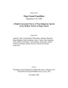 Report of the  Puget Sound Expedition September 8-16, 1998 A Rapid Assessment Survey of Non-indigenous Species in the Shallow Waters of Puget Sound