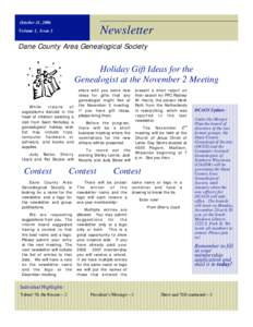 October 31, 2006  Newsletter Volume 1, Issue 2