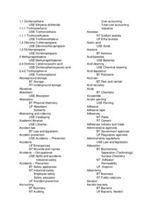 1,1 Dichloroethane USE Ethylene dichloride 1,1,1 Trichloroethane USE Trichloroethane 1,1,1 Trichloroethylene USE Trichloroethylene