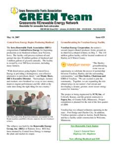 May 14, 2007  Issue #29 Central Iowa Energy Begins Producing Biodiesel