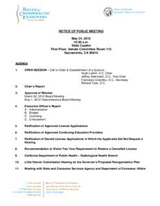 Board of Chiropractic Examiners - Notice of Public Meeting