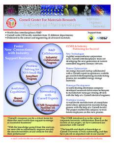 Cornell Center For Materials Research  Industrial Partnerships • World-class interdisciplinary R&D 						 • Cornell-wide (110 faculty members from 12 different departments)