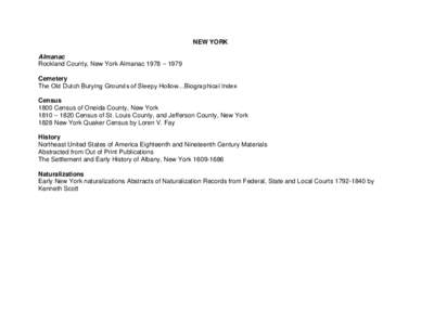 NEW YORK Almanac Rockland County, New York Almanac 1978 – 1979 Cemetery The Old Dutch Burying Grounds of Sleepy Hollow…Biographical Index Census