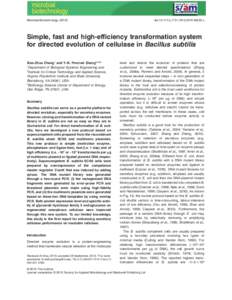 Simple, fast and highefficiency transformation system for directed evolution of cellulase in Bacillus subtilis