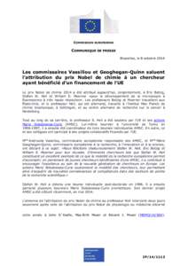 COMMISSION EUROPEENNE  COMMUNIQUE DE PRESSE Bruxelles, le 8 octobre[removed]Les commissaires Vassiliou et Geoghegan-Quinn saluent