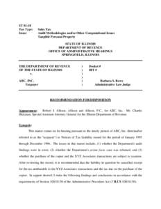 ST[removed]Tax Type: Issue: Sales Tax Audit Methodologies and/or Other Computational Issues