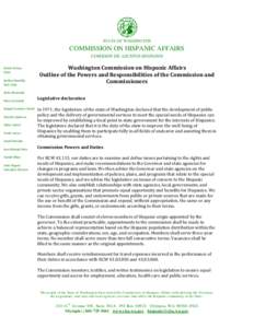 STATE OF WASHINGTON  COMMISSION ON HISPANIC AFFAIRS COMISIÓN DE ASUNTOS HISPANOS Gloria Ochoa, Chair
