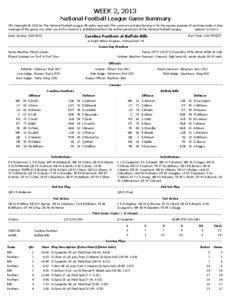 WEEK 2, 2013 National Football League Game Summary NFL Copyright © 2013 by The National Football League. All rights reserved. This summary and play-by-play is for the express purpose of assisting media in their