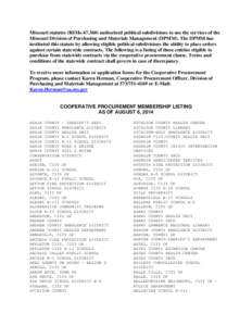 Audrain County /  Missouri / Little Dixie / Bollinger County /  Missouri / Cape Girardeau County /  Missouri / Columbia /  Missouri / Dent County /  Missouri / Howell County /  Missouri / Sheriffs in the United States / Desloge /  Missouri / Geography of Missouri / Cape Girardeau – Jackson metropolitan area / Greater St. Louis