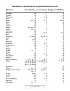 GEORGIA CITIES BY LEGISLATIVE AND CONGRESSIONAL DISTRICT City Name Abbeville Acworth Adairsville Adel