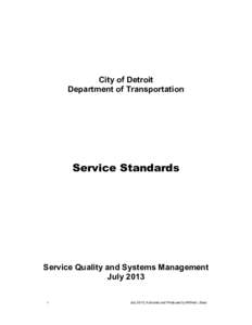 City of Detroit Department of Transportation Service Standards  Service Quality and Systems Management