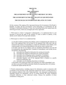 PROTOCOL TO THE AGREEMENT BETWEEN THE GOVERNMENT OF THE PEOPLE’S REPUBLIC OF CHINA AND