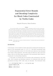 Exponential Error Bounds and Decoding Complexity for Block Codes Constructed by Trellis Codes Shigeichi Hirasawa, Masao Kasahara
