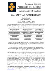 Regional Science Association International British and Irish Section 44th ANNUAL CONFERENCE Dublin, Ireland 17th to 18th August 2015
