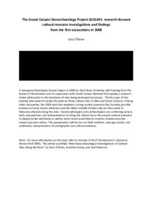 The	
  Grand	
  Canyon	
  Geoarchaeology	
  Project	
  (GCGAP):	
  research-­‐focused	
   cultural	
  resource	
  investigations	
  and	
  findings	
  	
   from	
  the	
  first	
  excavations	
  in	
 