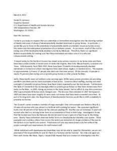 March 4, 2013 Daniel R. Levinson Inspector General U.S. Department of Health and Human Services 330 Independence Avenue, SW Washington, DC 20201