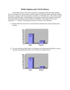 Public Opinion and Civil Forfeiture In November 2010, as part of the Cooperative Congressional Election Study National Survey, the Institute for Justice asked a random sample of 1,000 participants nationwide whether they