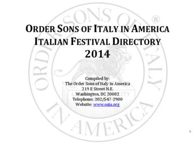 ORDER SONS OF ITALY IN AMERICA ITALIAN FESTIVAL DIRECTORY 2014