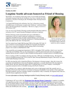 WSHFC | Friend of Housing 2013 | Sue Cary of Seattle