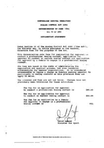 AUSTRALIAN CAPITAL TERRITORY BOXING CONTROL ACT 1993 DETERMINATION OF FEES 1994 NO. 79 OF 1994 EXPLANATORY STATEMENT