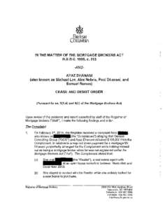 Cease and Desist Order for Dhanani, Ayaz also known as Michael Lee, Alex Nebris, Paul Dhanani and Samuel Ramos