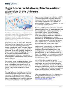 Higgs boson could also explain the earliest expansion of the Universe
