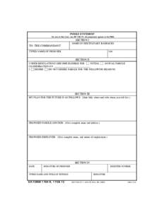 PAROLE STATEMENT For use of this form, see AR[removed]; the proponent agency is the PMG. SECTION I TO: THE COMMANDANT