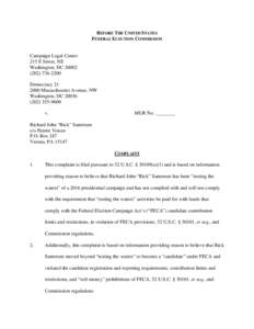 Microsoft Word - CLC Testing the Waters Complaint_Santorum 3.30.15_FINAL.doc