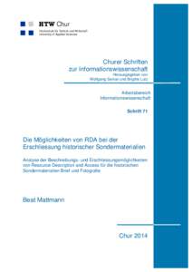 Churer Schriften zur Informationswissenschaft Herausgegeben von Wolfgang Semar und Brigitte Lutz  Arbeitsbereich