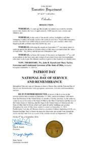 RESOLUTION WHEREAS, 13 years ago this month, our nation was struck by terrorist attacks that claimed the lives of approximately 3,000 innocent men, women and children; and  WHEREAS, in the wake of the attacks, police, fi