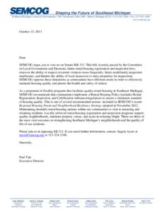 . . . Shaping the Future of Southeast Michigan Southeast Michigan Council of Governments • 1001 Woodward, Suite 1400 • Detroit, Michigan 48226 • ([removed] • Fax[removed]www.semcog.org October 15, 2013