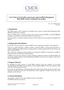 Cover Note to List of safety concerns per approved Risk Management Plan (RMP) of active substances per product Doc. Ref.: CMDhAprilIntroduction