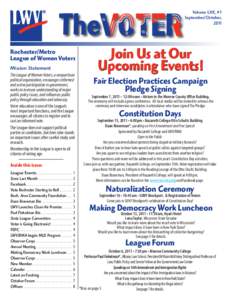 Volume LXII, #1 September/October, 2011 Rochester/Metro League of Women Voters