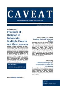 CAVEAT INDONESIA’S MONTHLY HUMAN RIGHTS ANALYSIS VOLUME 09/II, FEBRUARY[removed]MAIN REPORT |