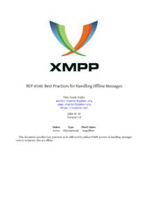 XEP-0160: Best Practices for Handling Offline Messages Peter Saint-Andre mailto: xmpp: https://stpeter.im