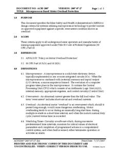 Mine Safety and Health Administration (MSHA) – Design Criteria for Microprocessor Based Motor Overload Protection Systems