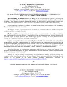 ALABAMA SECURITIES COMMISSION Post Office Box[removed]Montgomery, Alabama[removed]Telephone: ([removed]or[removed]Fax: ([removed]Email: [removed] Website: www.asc.alabama.gov THE ALABAMA SECU