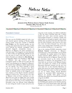 Journal of the Webster Groves Nature Study Society October 2011, Vol. 83, No. 8 First Issue November 1929 President’s Corner  Rich Thoma 