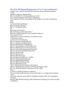 PreBS Degree Requirements (55 to 57 total credit hours) Students with 8 credits of Advanced Placement may omit the Introductory Biology courses. Introductory Biology: Required hours BIO 121 and BIOGenera