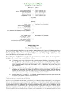 In the Supreme Court of Nigeria On Friday, the 15th Day of April 2011 Before their Lordships Aloma Mariam Mukhtar Walter Samuel Nkanu Onnoghen John Afolabi Fabiyi