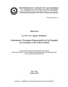 THE PERMANENT MISSION OF THE REPUBLIC OF AZERBAIJAN TO THE UNITED NATIONS 866 United Nations Plaza, Suite 560. New York. N.Y[removed], Tel.: ([removed]Fax: ([removed]Check against delivery