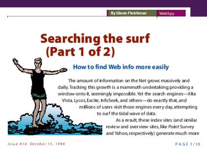 By Glenn Fleishman  WebSpy Searching the surf (Part 1 of 2)