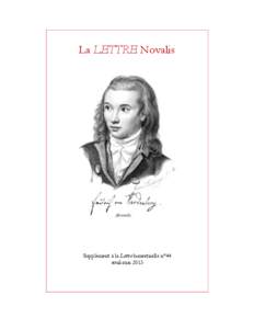 La LETTRE Novalis  Supplément à la Lettre bimestrielle n°44 avril-mai 2013  Les Cahiers d’Orient et d’Occident