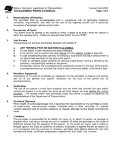 State of California, Department of Transportation  Transportation Permit Conditions Revised: April 2007 Page 1 of 4
