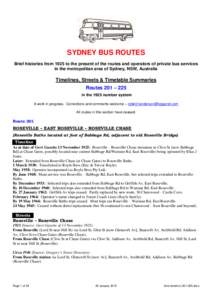 SYDNEY BUS ROUTES Brief histories from 1925 to the present of the routes and operators of private bus services in the metropolitan area of Sydney, NSW, Australia Timelines, Streets & Timetable Summaries Routes 201 – 22