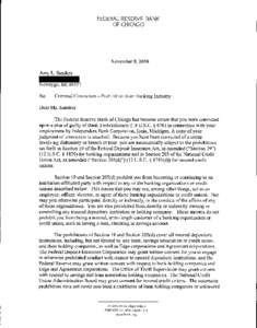 FEDERAL RESERVE BANK OF CHICAGO. November 8, 2010. Amy L.Sanders.Addressblockedforprivacy. Newaygo, MI 49337.