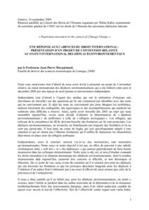 Genève, 16 septembre 2009 Réunion parallèle au Conseil des Droits de l’Homme organisée par Walter Kälin, représentant du secrétaire général de l’ONU sur les droits de l’Homme des personnes déplacées inte