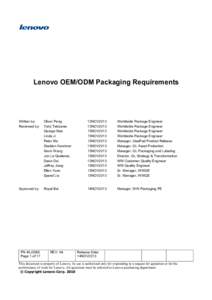 Lenovo OEM/ODM Packaging Requirements  Written by: Reviewed by:  Oliver Peng