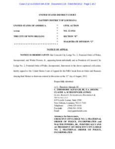 Case 2:12-cv[removed]SM-JCW Document 118 Filed[removed]Page 1 of 2  UNITED STATES DISTRICT COURT EASTERN DISTRICT OF LOUISIANA UNITED STATES OF AMERICA